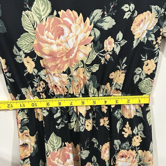 Flamingo Urban Women Black Floral Knit Round Neck Short Sleeve Maxi Dress SMALL - Picture 2 of 8